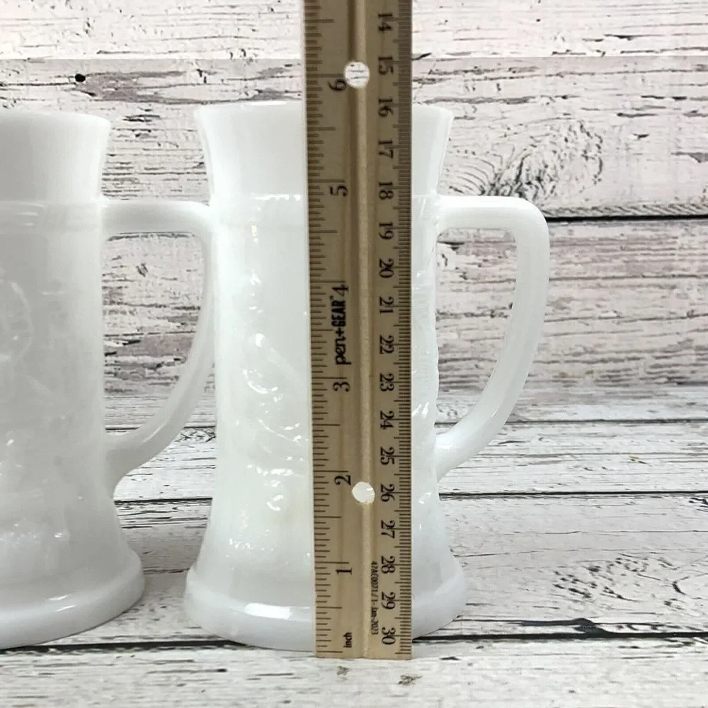 Federal Milk Glass Beer Steins: Tavern Scene, Moonglow Iridescent‎ - Set of 2